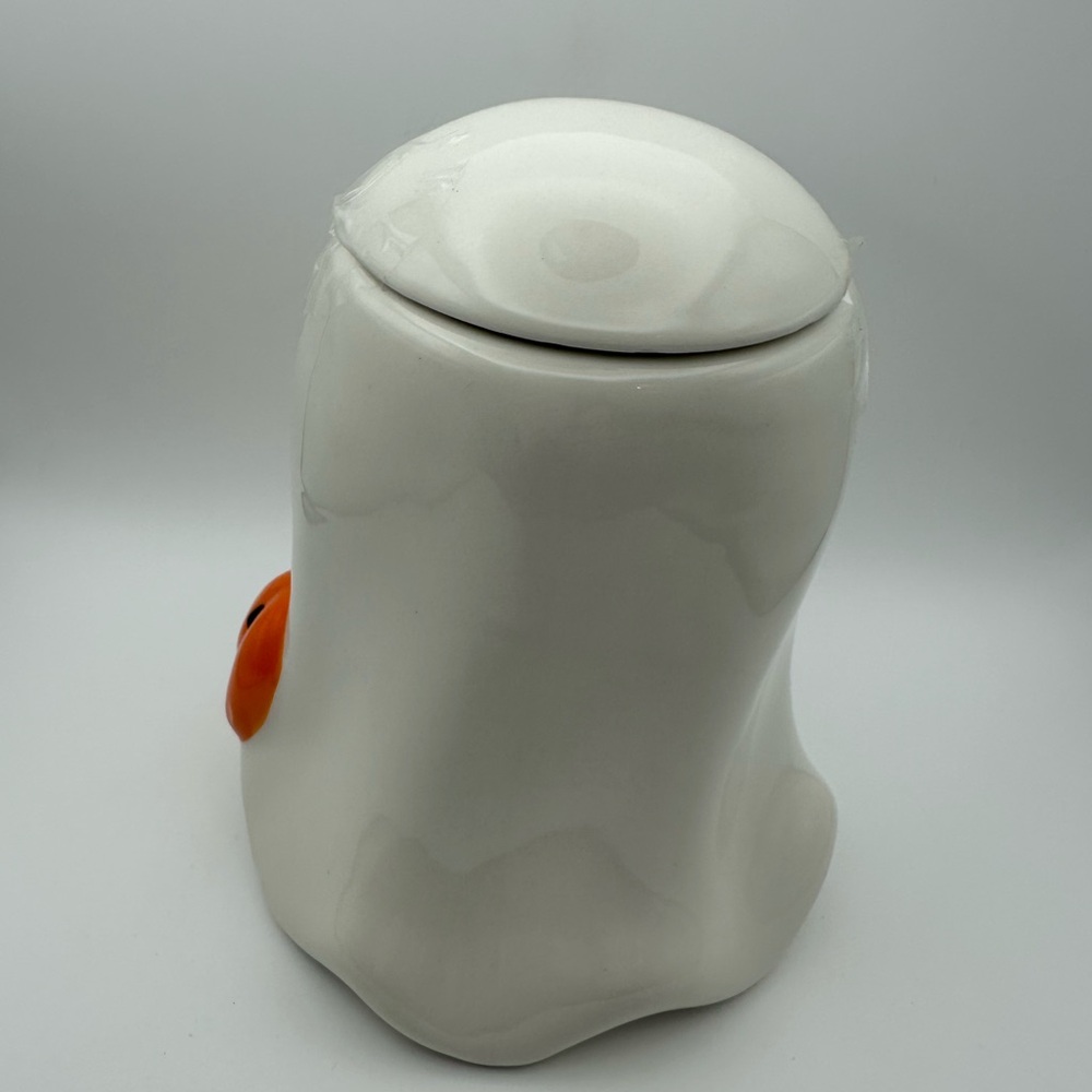 White Ghost Ceramic Jar with Orange Pumpkin Accent - Picture 4 of 9